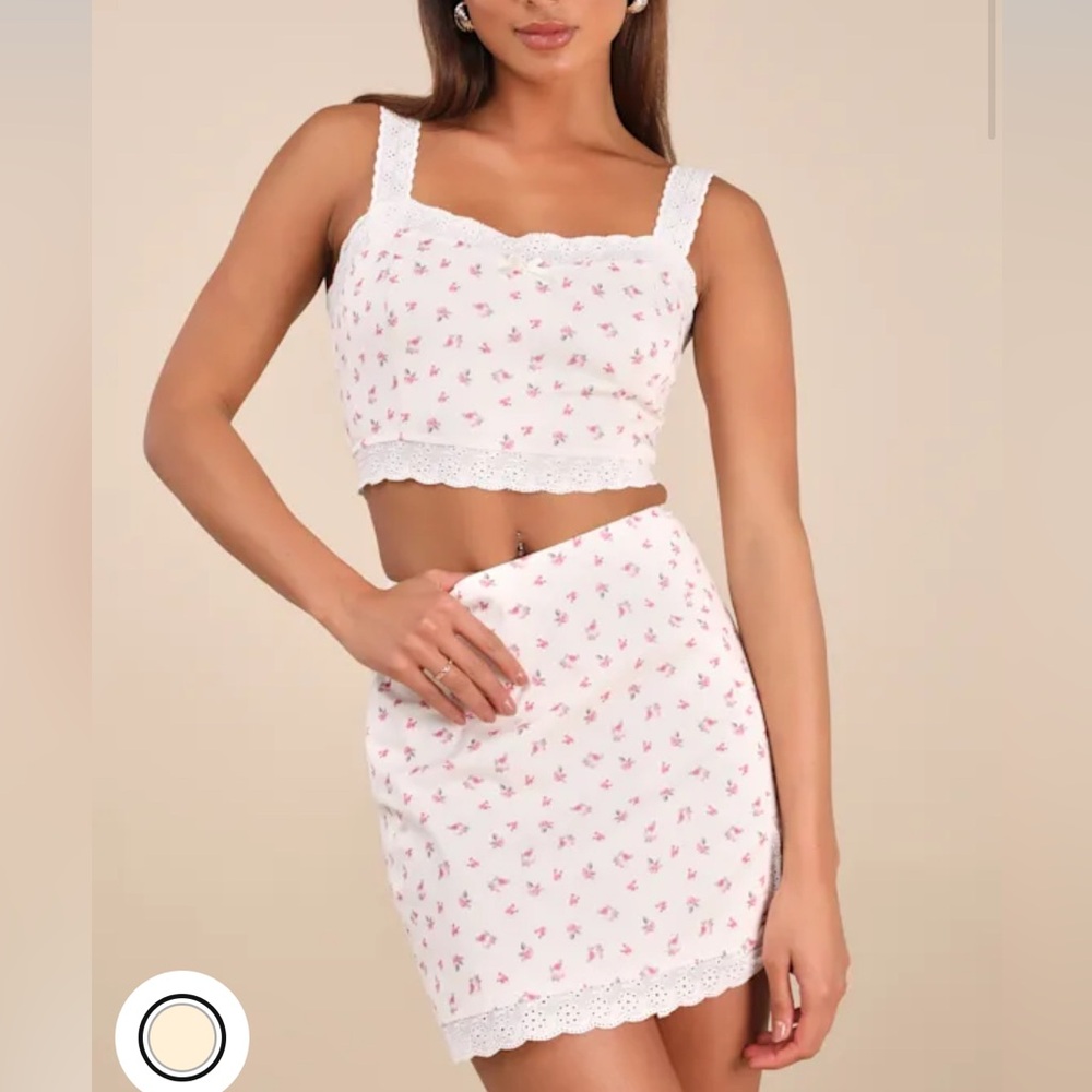 Lulu's Emanita Ivory Ditsy Floral Two Piece Set